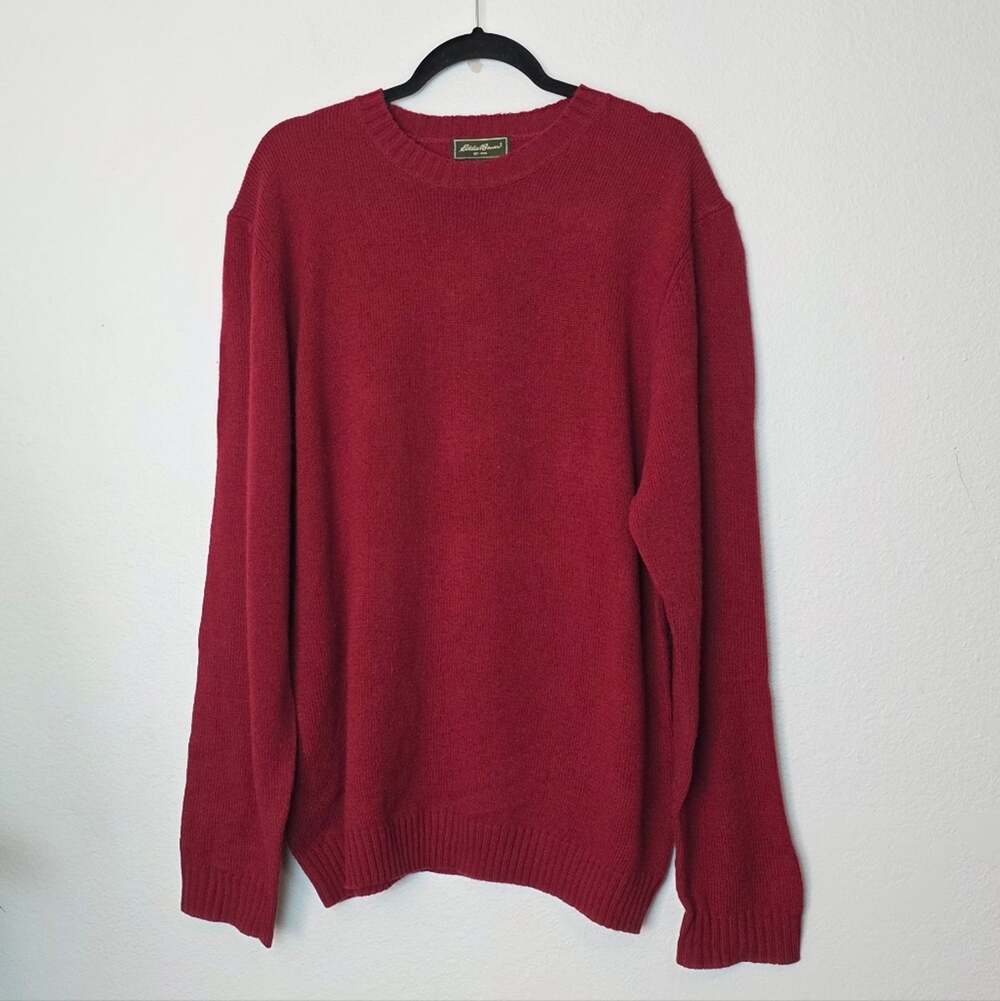 🚨NEW EDDIE BAUER Red Wool Blend Crewneck Sweater Smart Fabric Cozy Sz Large